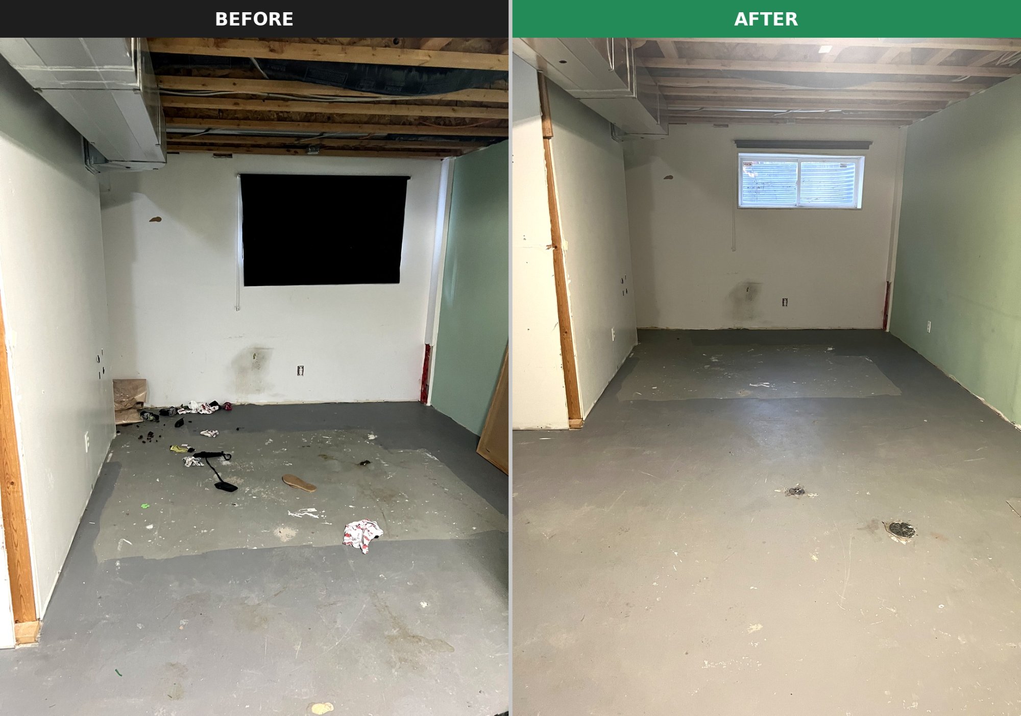 Move-out clean before and after — Edmonton basement
